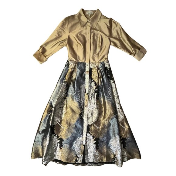 Teri Jon Rickie Freeman Feather Jacquard Full Length Gown Used Formal 4 - Picture 3 of 16